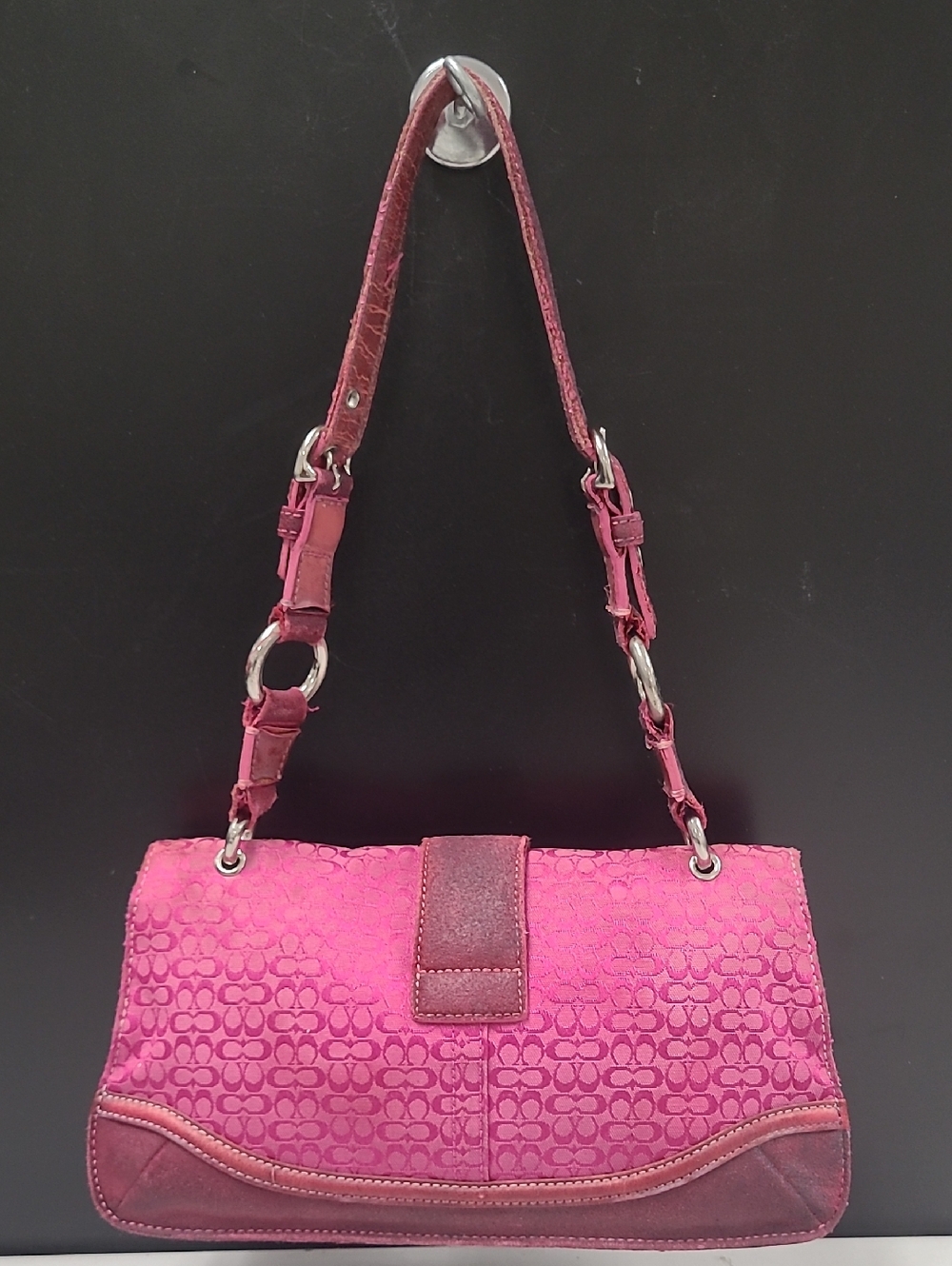 DISTRESSED Y2K vintage Pink Suede Coach Signature  Hobo Purse